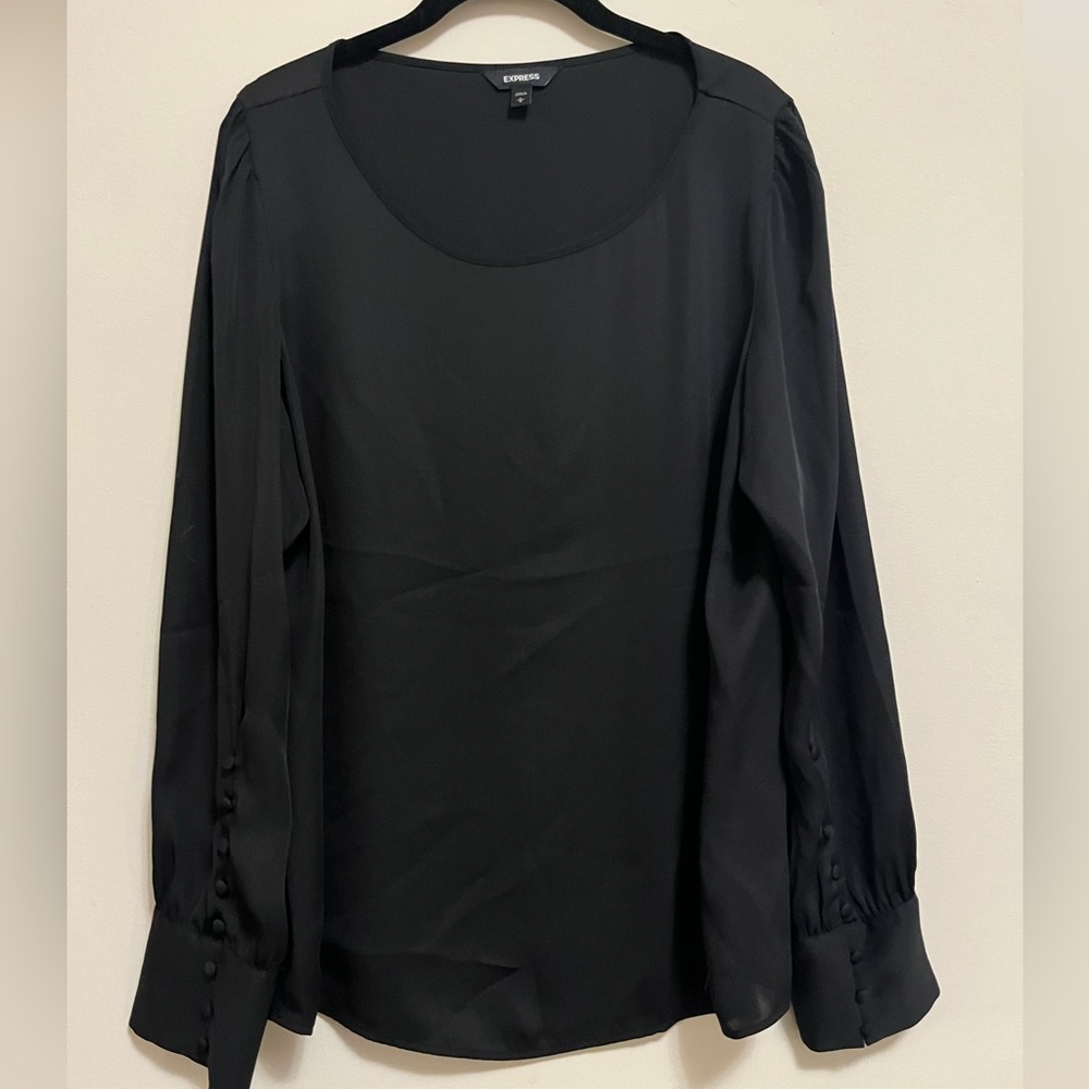 Express Black Button Sleeve Blouse (Large)
